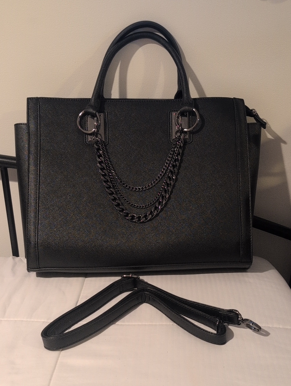 JustFab Black Chain-Accent Tote